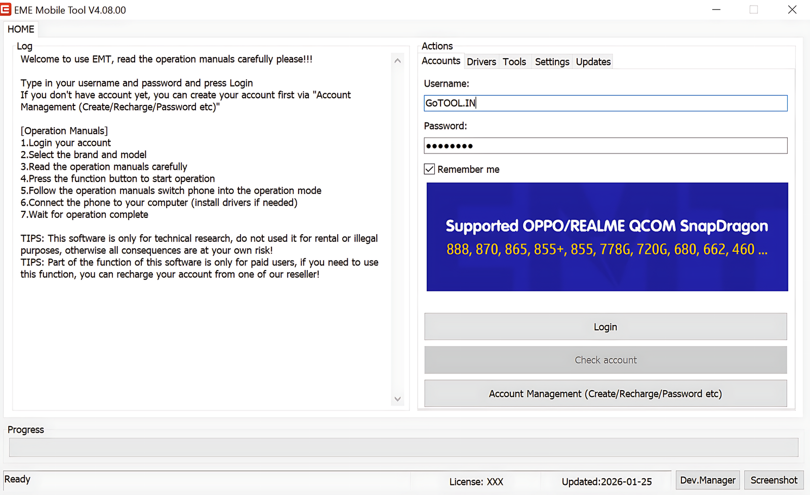 EMT Tool Dashboard Interface